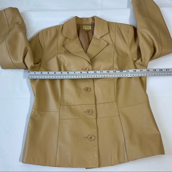 Caslon Leather Jacket Blazer size small camel color button front Soft Leather - Picture 7 of 12